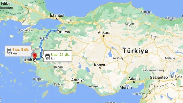 Bursa İzmir arası kaç km?