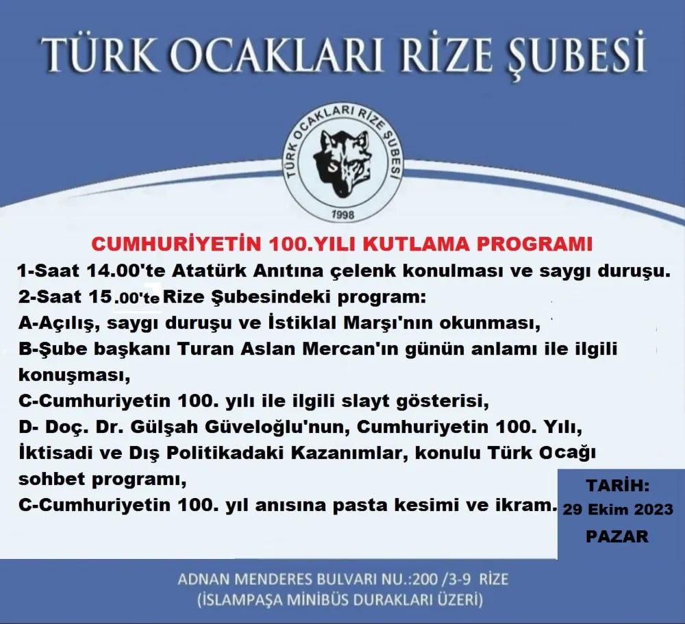 Türk Ocakları Rize Şubesi Cumhuriyet