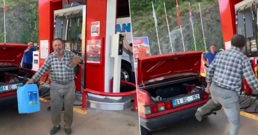 Akaryakıta gelen dev zam sonrası Trabzonlu bir amcanın yakıt alırken ki görüntüleri sosyal medyada viral oldu