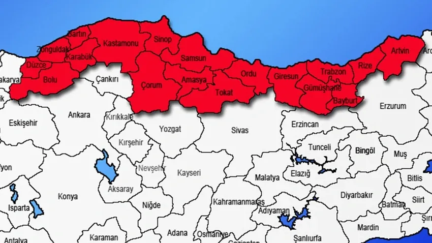 Giresun, Gümüşhane, Artvin, Ordu, Samsun için acil uyarı verildi. Rize ve Trabzon ise ayrı bir yere konuldu onlara ayrı uyarı