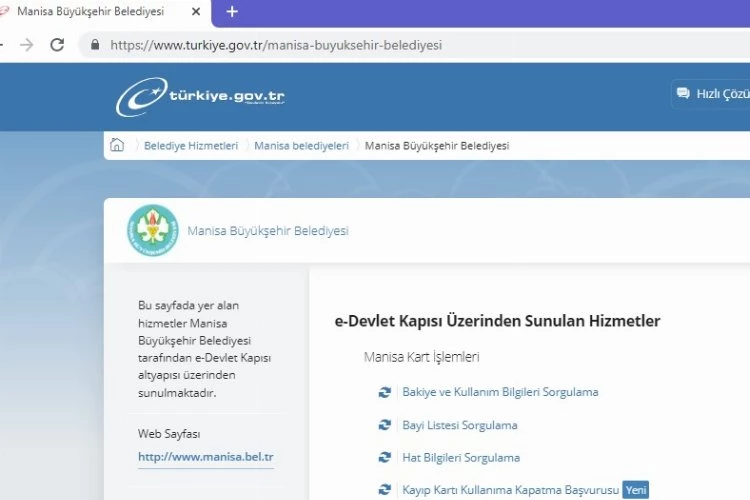 Manisa Kart için e-Devlet