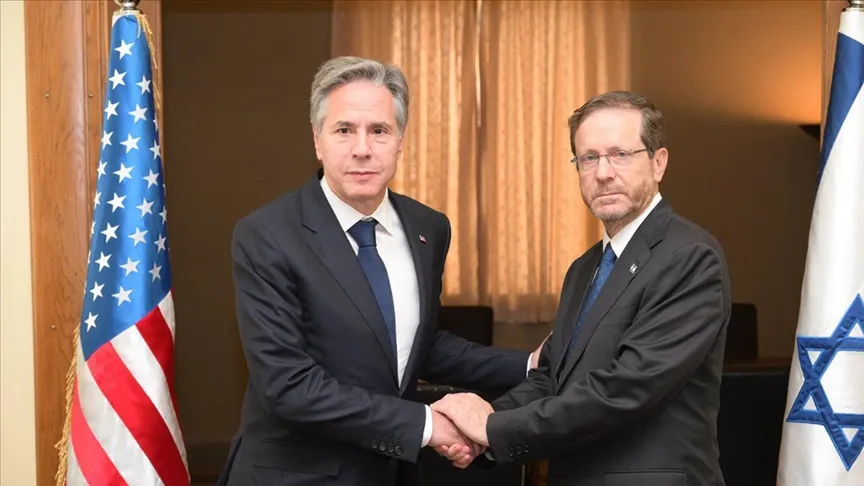 İsrail Cumhurbaşkanı Herzog ile ABD Dışişleri Bakanı Blinken Tel Aviv