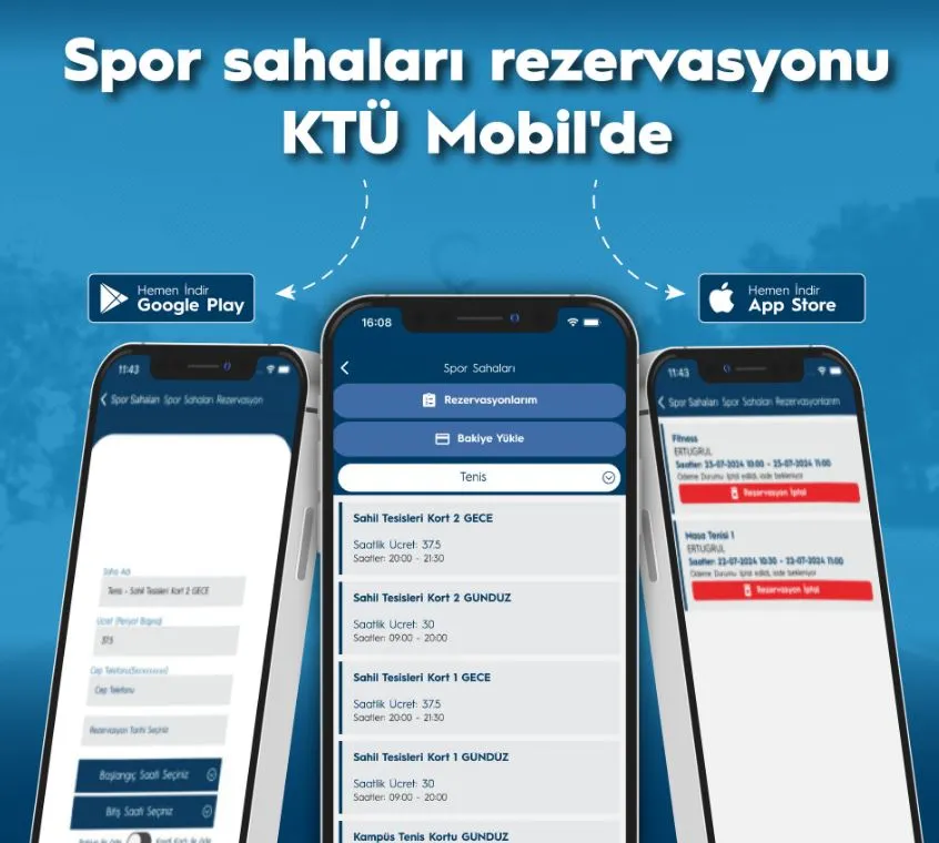 KTÜ Spor Sahaları Rezervasyonu Artık KTÜ MOBİL