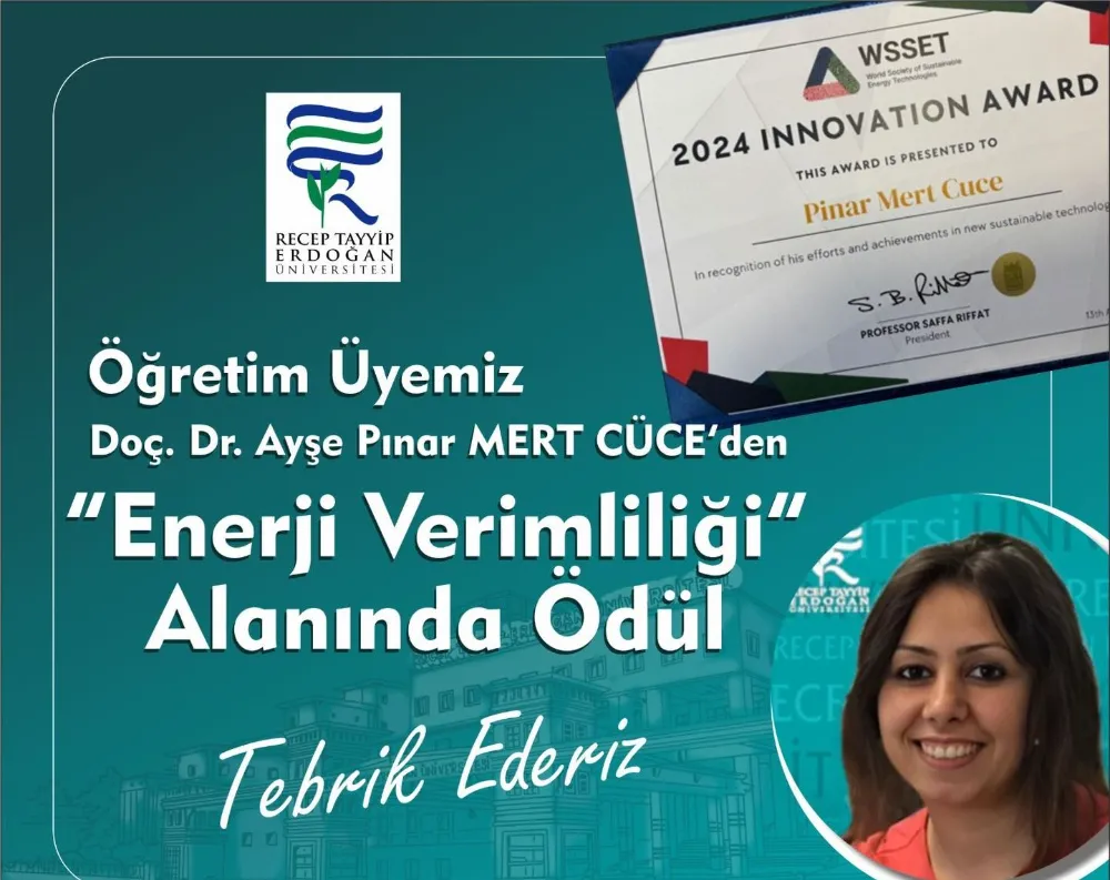 Recep Tayyip Erdoğan Üniversitesi Öğretim Üyesine “Enerji Verimliliği” Alanında İnovasyon Ödülü