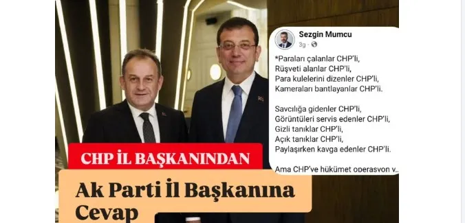 CHP İl Başkanı Mustafa Bak’tan AKP İl Başkanı Mumcu’ya Sosyal Medyada Sert Tepki