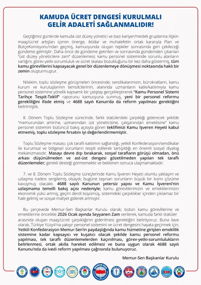 Memur-Sen’den Kamu Personel Reformu Çağrısı: “4688 Sayılı Kanun’da İvedi Değişiklik Gerek”