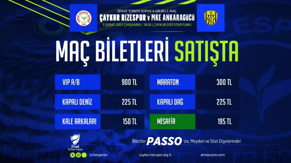 Çaykur Rizespor – MKE Ankaragücü Maç Biletleri Satışta!