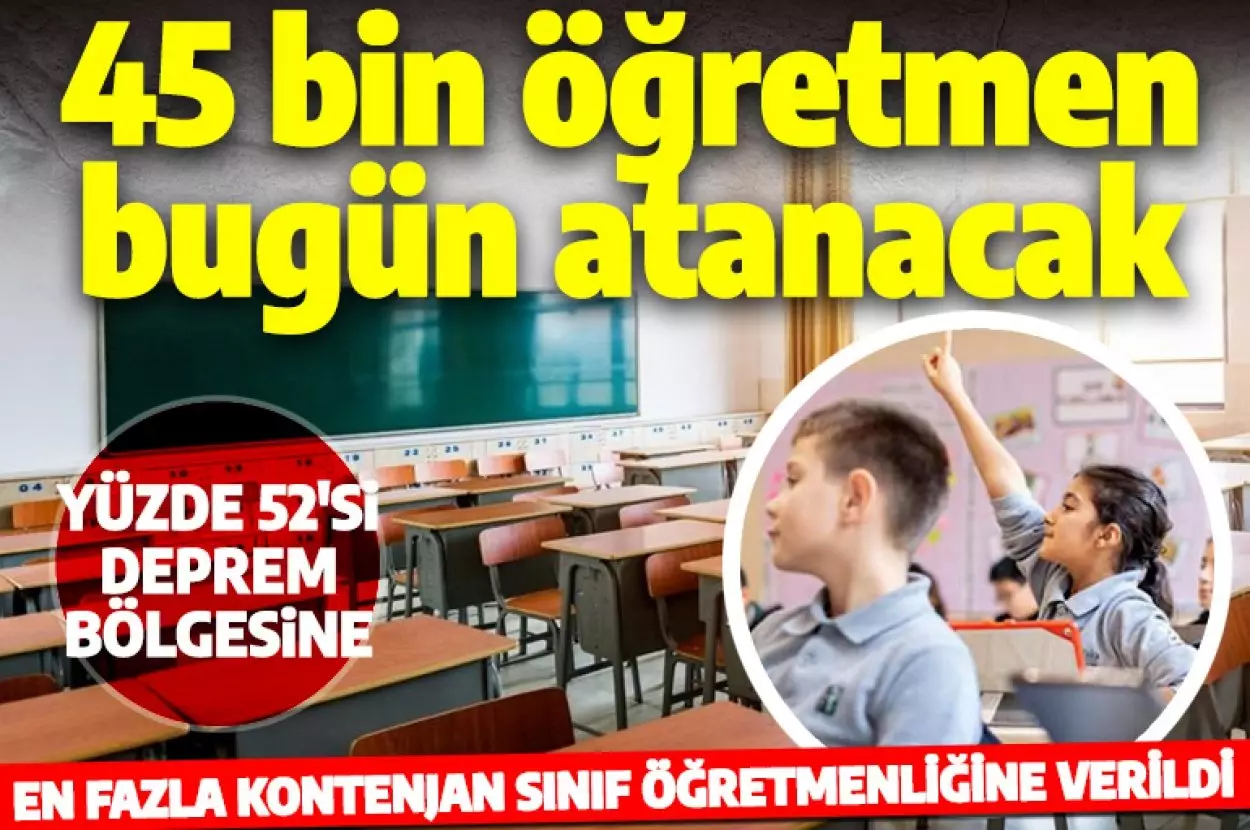 45 bin öğretmen bugün atanacak! Yüzde 52’si deprem bölgesine!