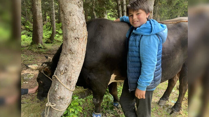 11 yaşındaki Doruk, 630 kiloluk boğası ile güreşe katıldı